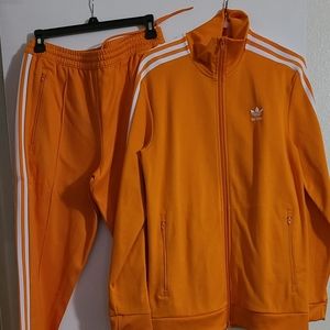 Adidas orange 3 white stripes tracksuit